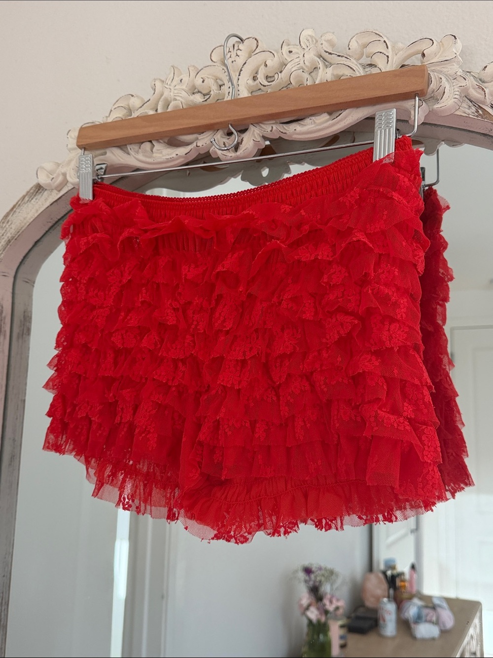 Free people Red Ruffled Tiered Mini Skirt